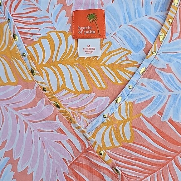 Hearts Of Palm -618 Embellished V‎ Neck 3/4 Sleeve T-Shirt Tropical Leaf Print M - Picture 2 of 5